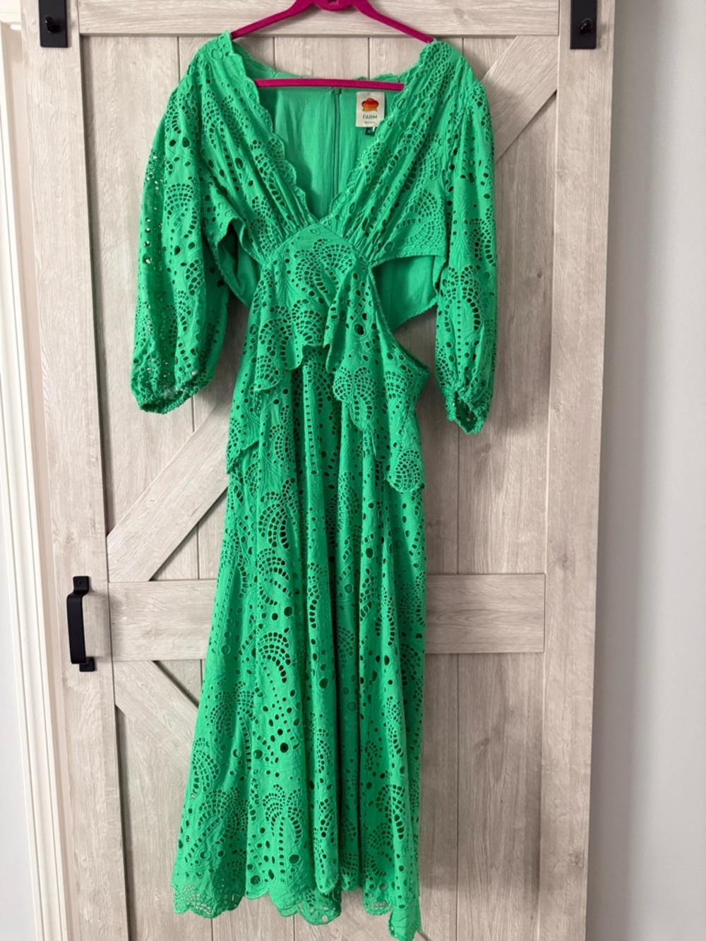 Farm Rio Green Richelieu Cutwork Midi Dress